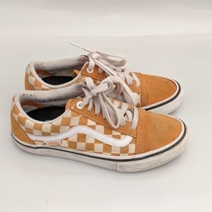 vans old skool pro cheddar & white checkerboard skate shoes